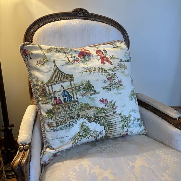 Waverly "Pacific Pavilon" Oriental Toile Designer Pillow Without Instert 21x21.5 - Picture 3 of 10